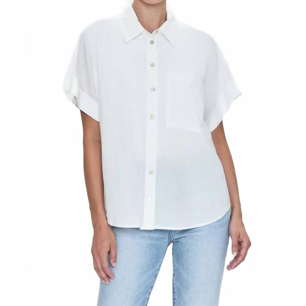 NEW PISTOLA donnie short sleeve button up top in le blanc - Picture 3 of 7